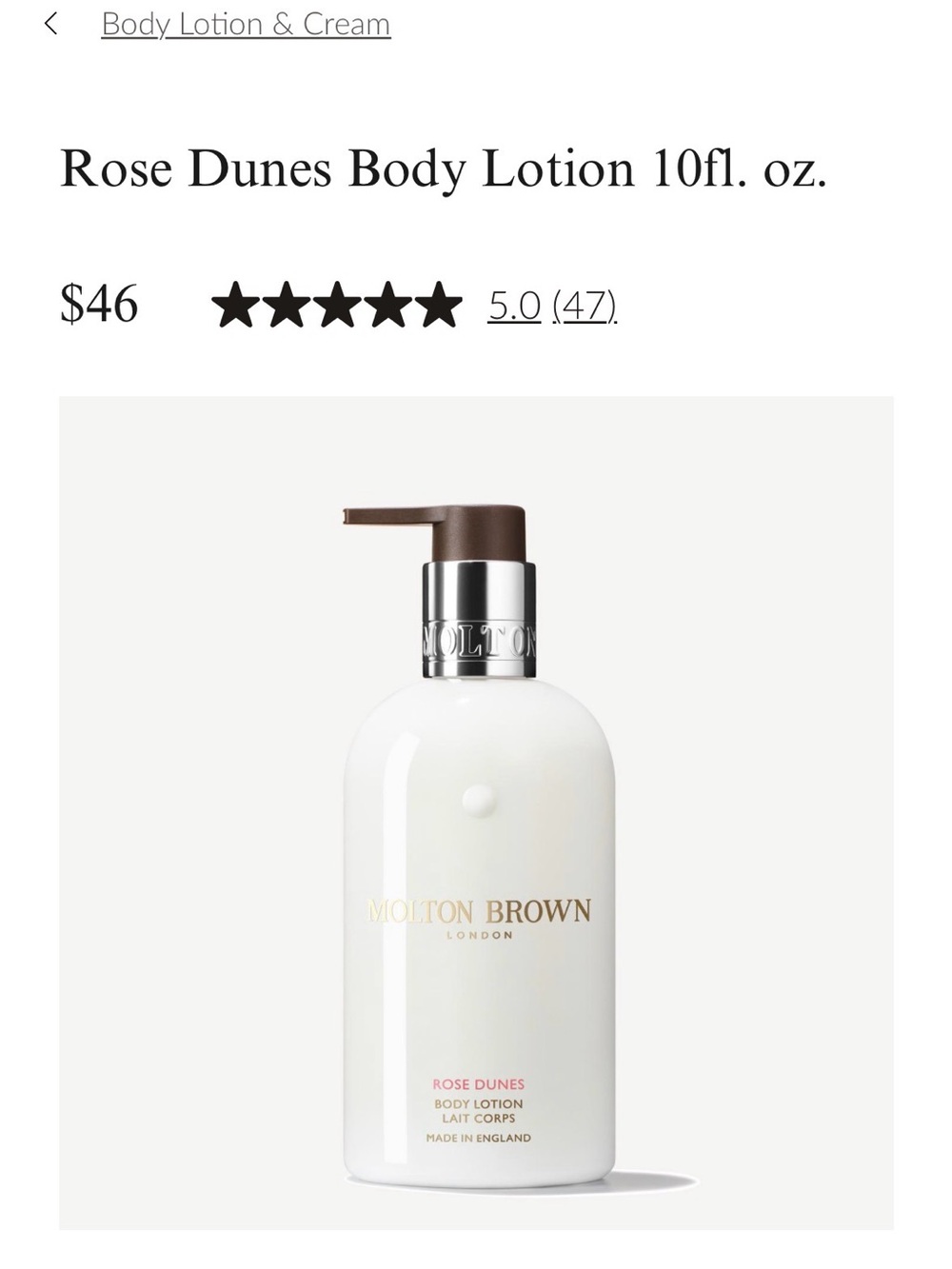 MOLTON BROWN Rose Dunes Body Lotion 10fl. oz.